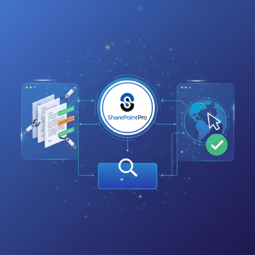 SharePointPro smart compliance automation showing file labels, retention rules, and instant document search.