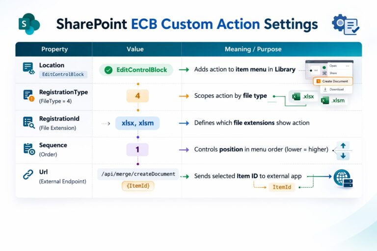 Components used to create SharePoint ECB custom actions without add-ins