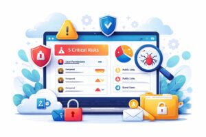 Microsoft 365 security risks dashboard showing permission and data exposure issues