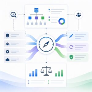 Microsoft 365 decision framework diagram showing system evaluation, strategic pathways, and comparison of options based on performance, risk, and operational alignment