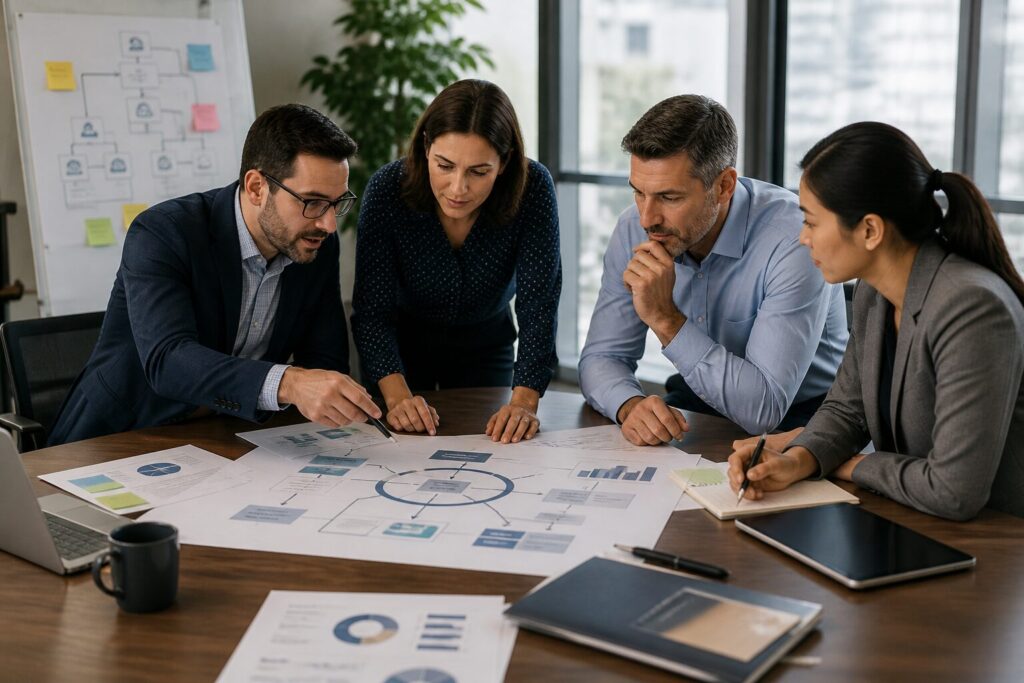 Professionals discussing recovery strategy, system priorities, and business continuity planning for Microsoft 365 and SharePoint environments